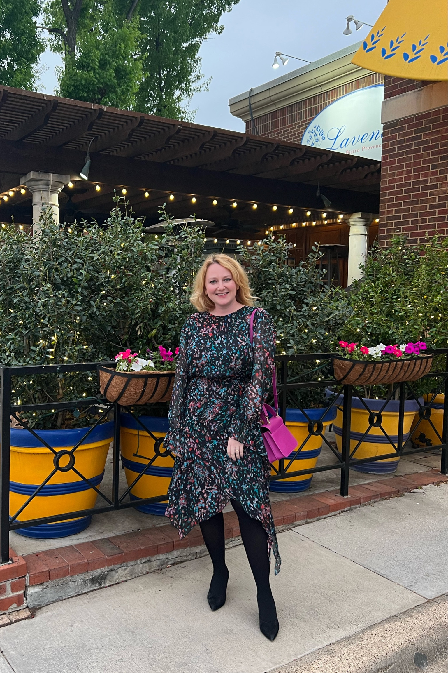 Spring dress from Iro, size 40
Furls fuchsia bag
Black tights 

#LTKmidsize #LTKstyletip #LTKSeasonal