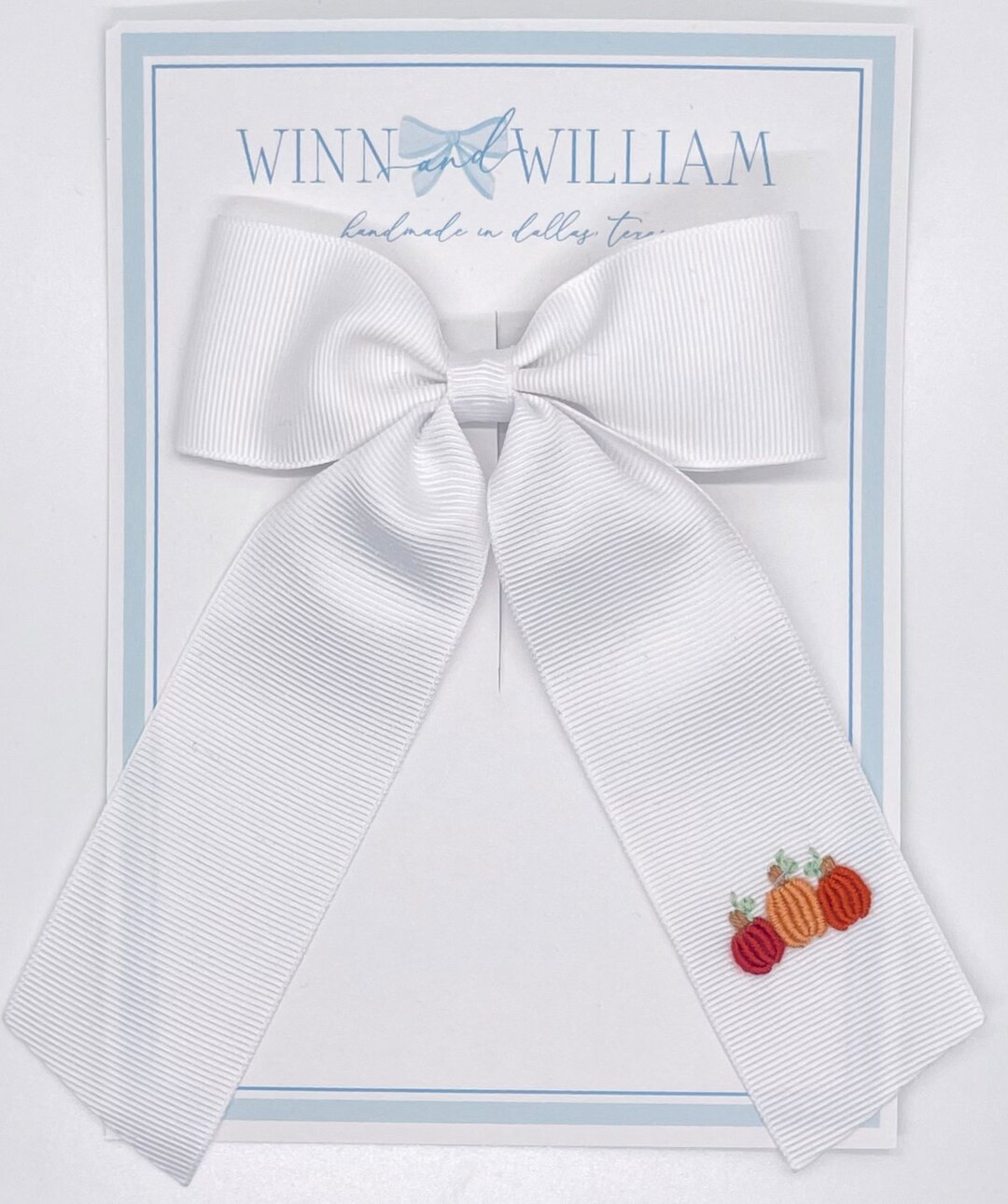 3 Pumpkins Hand Embroidered Bow - Etsy | Etsy (US)