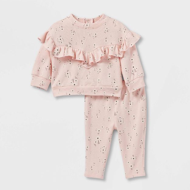 Grayson Collective Baby Girls' 2pc Floral French Terry Sweatshirt & Bottom Set - Pink | Target