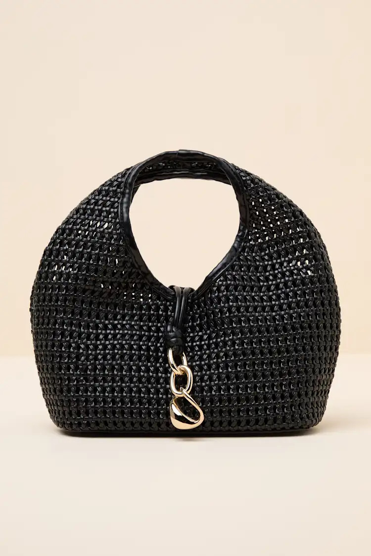 Dahlia Black Vegan Leather Woven Top Handle Bag | Lulus