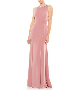 Mac Duggal Beaded Jeweled Crew Neck Sleeveless Sheath Gown | Dillard's | Dillard's