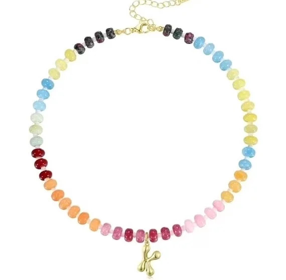 Women's Initials Necklace, Colorful Beaded Gemstone Bubble Letter Pendant Necklace Natural Stone ... | Walmart (US)