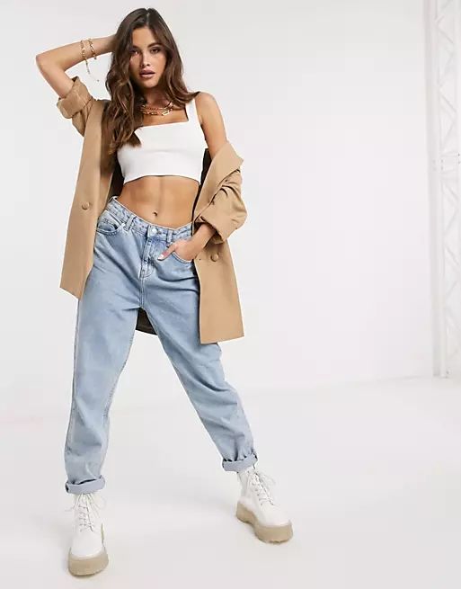 Flounce London square neck slinky crop top in white | ASOS (Global)