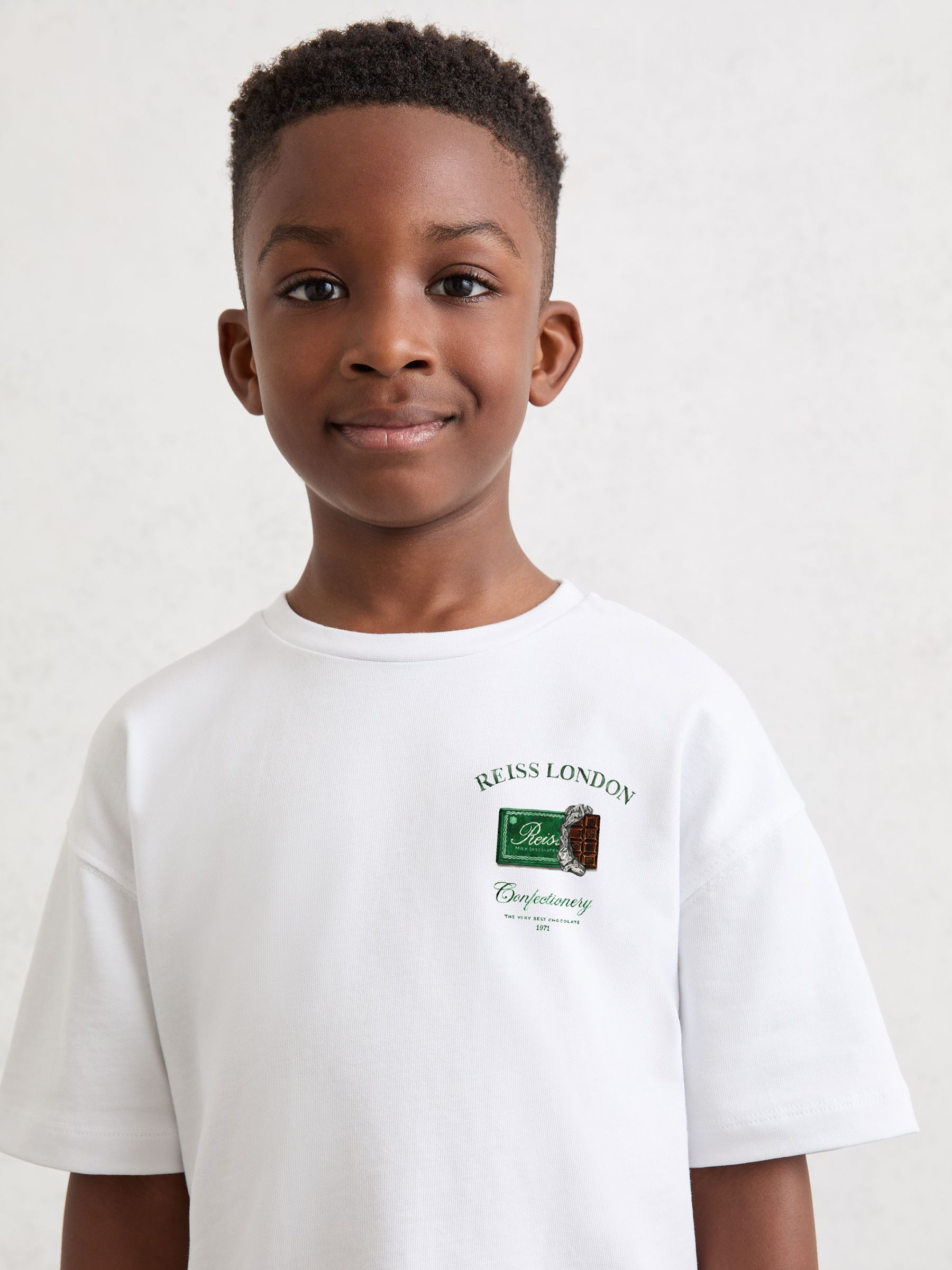 Reiss 9-13 yrs Cotton Chocolate-Print T-Shirt in White - REISS | Reiss UK