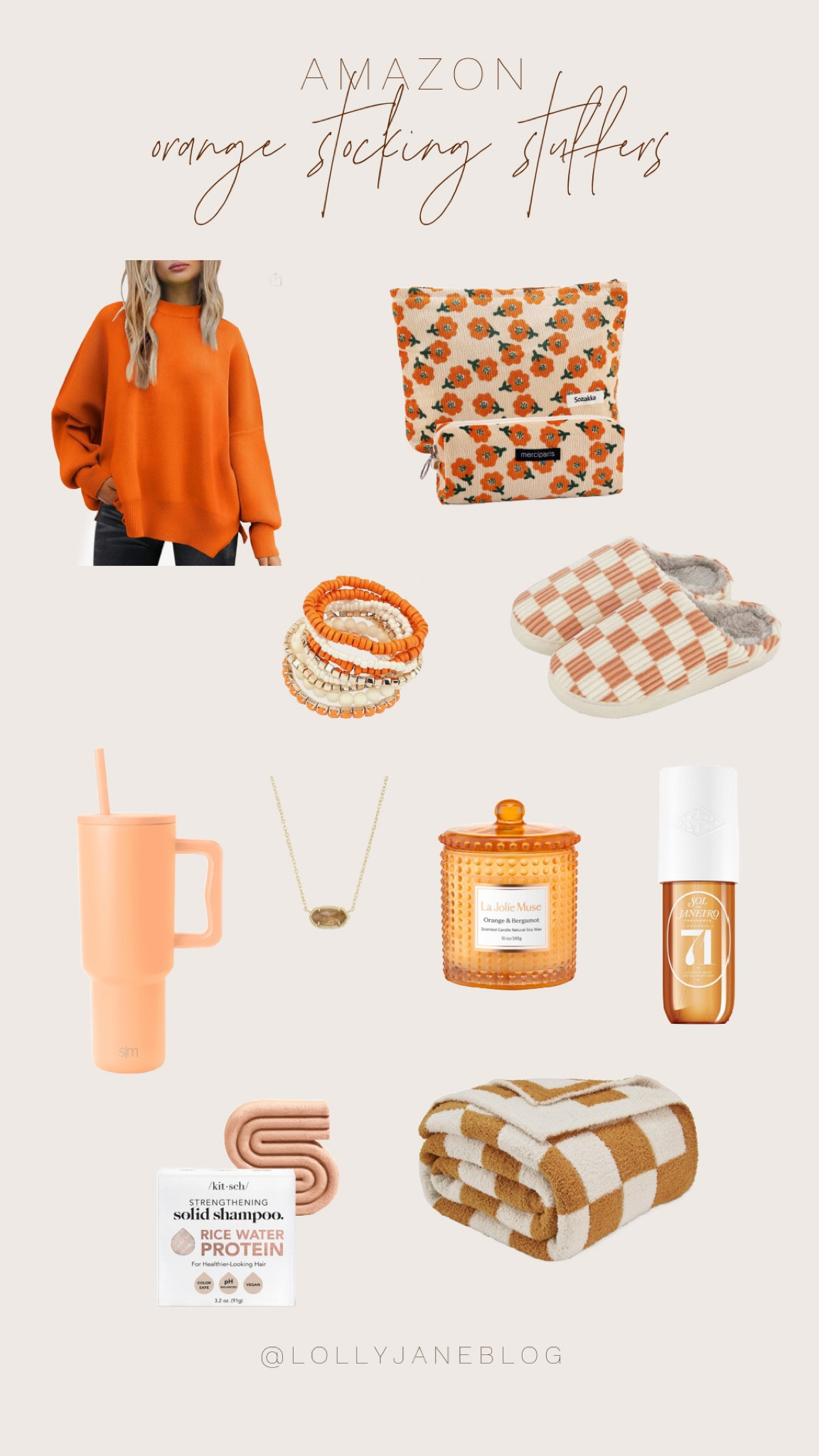 Orange you excited for the perfect gifts? If you love all things orange, we’ve got you covered with the cutest stocking stuffers and holiday essentials! From cozy orange sweaters to a statement Kendra Scott necklace, these gifts are as bright and bold as you are!🍊

Cozy checkered orange throw blanket
Stylish orange bracelet stack
Vibrant orange makeup bag
Warm up with orange checkered slippers
A sweet-scented orange candle to set the mood
Rice water shampoo bar for that healthy hair glow
Refreshing orange perfume
Orange Simple Modern tumbler for your fave drinks
Chic orange sweater to add a pop of color
Gorgeous Kendra Scott necklace to complete the look

Shop all these orange goodies now on Amazon and make this season extra bright! 🧡#OrangeObsessed #GiftGoals #OrangeVibes #HolidayShopping

#LTKSeasonal #LTKHoliday #LTKGiftGuide