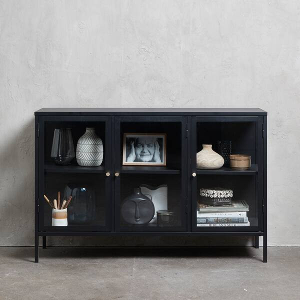 Rye Studio Cairyn Black Glass and Metal Sideboard - 2-Section | Bed Bath & Beyond