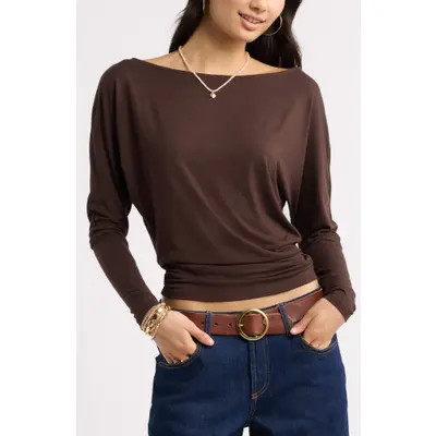 BP. Long Sleeve Cinch Waist Top in Grey Soft Heather at Nordstrom, Size Medium | Nordstrom