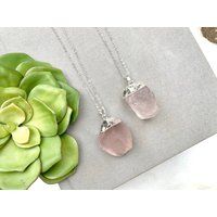 Chunky Rose Quartz Necklace Sterling Silver Pendant Large Charm Pink Gemstone Gift Idea | Etsy (US)