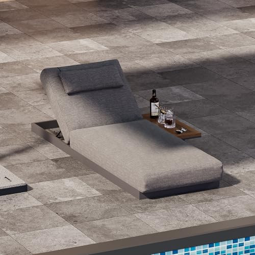 homary Modern Outdoor Lounge Chair, Patio Pool Lounger Outdoor Chaise with Gray Cushions & Built-in Side Table, Adjustable Backrest, Weather-Resistant Metal Frame | Amazon (US)