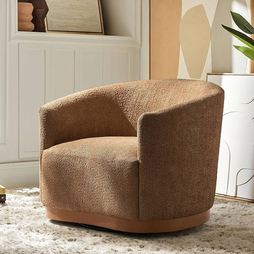 HULALA HOME Chenille Swivel Accent Chair, Fully Assembled, Comfy Upholstery Barrel Armchair with ... | Amazon (US)