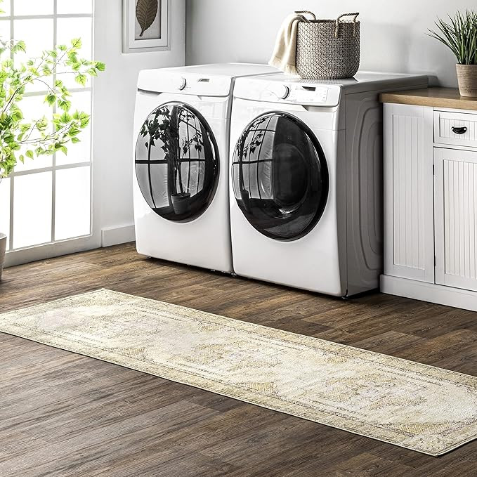 nuLOOM Glenda Machine Washable Faded Medallion Runner Rug, 2' 6" x 8', Light Grey | Amazon (US)