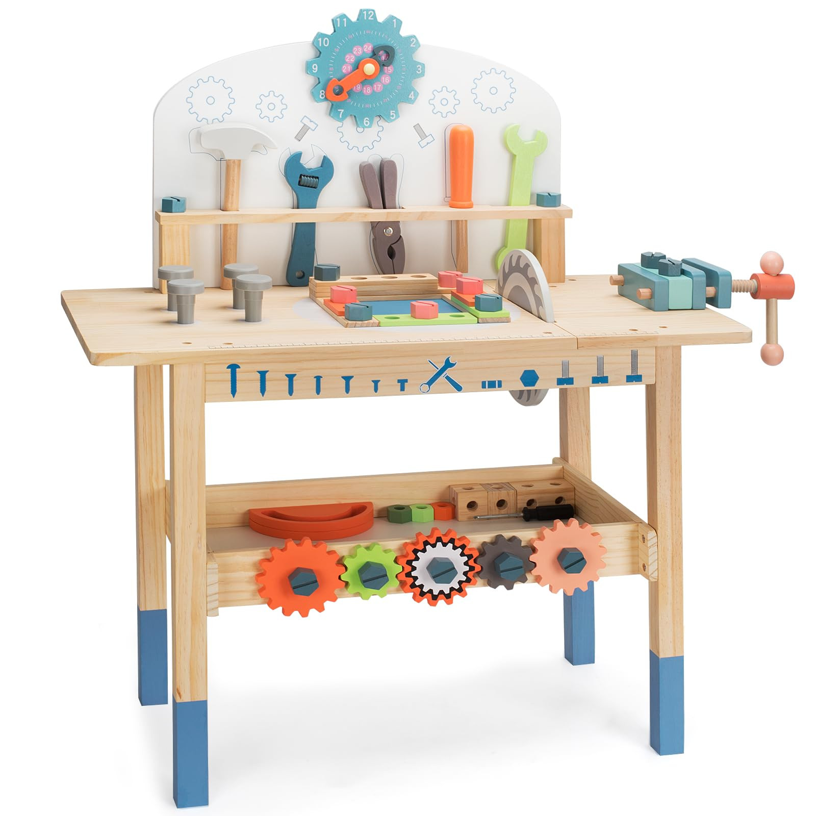 V-Opitos Large Wooden Tool Bench Toys for Kids, Toddler Workbench Pretend Toy with Tools Set for Pre | Amazon (US)