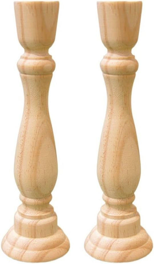 2Pcs Wooden Candlesticks Stand Candle Holder Chunky Rustic Shabby Chic Carved Pillar Church Weddi... | Amazon (US)