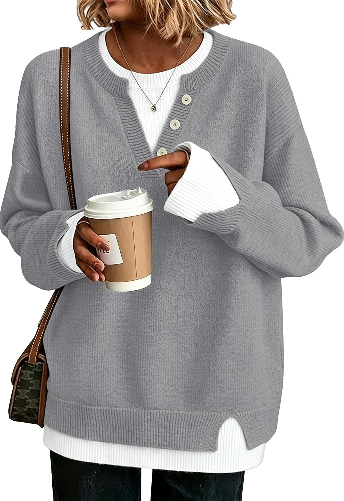 Womens Henley Sweaters Pullover Work Tops Fall Clothes Teacher Outfits | Amazon (US)