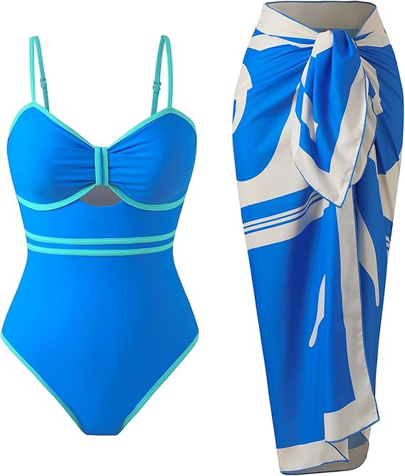 Women’s One Piece Swimsuit with Wrap Skirt Cover Up Set Retro Tummy Control Slimming Bathing Su... | Amazon (US)