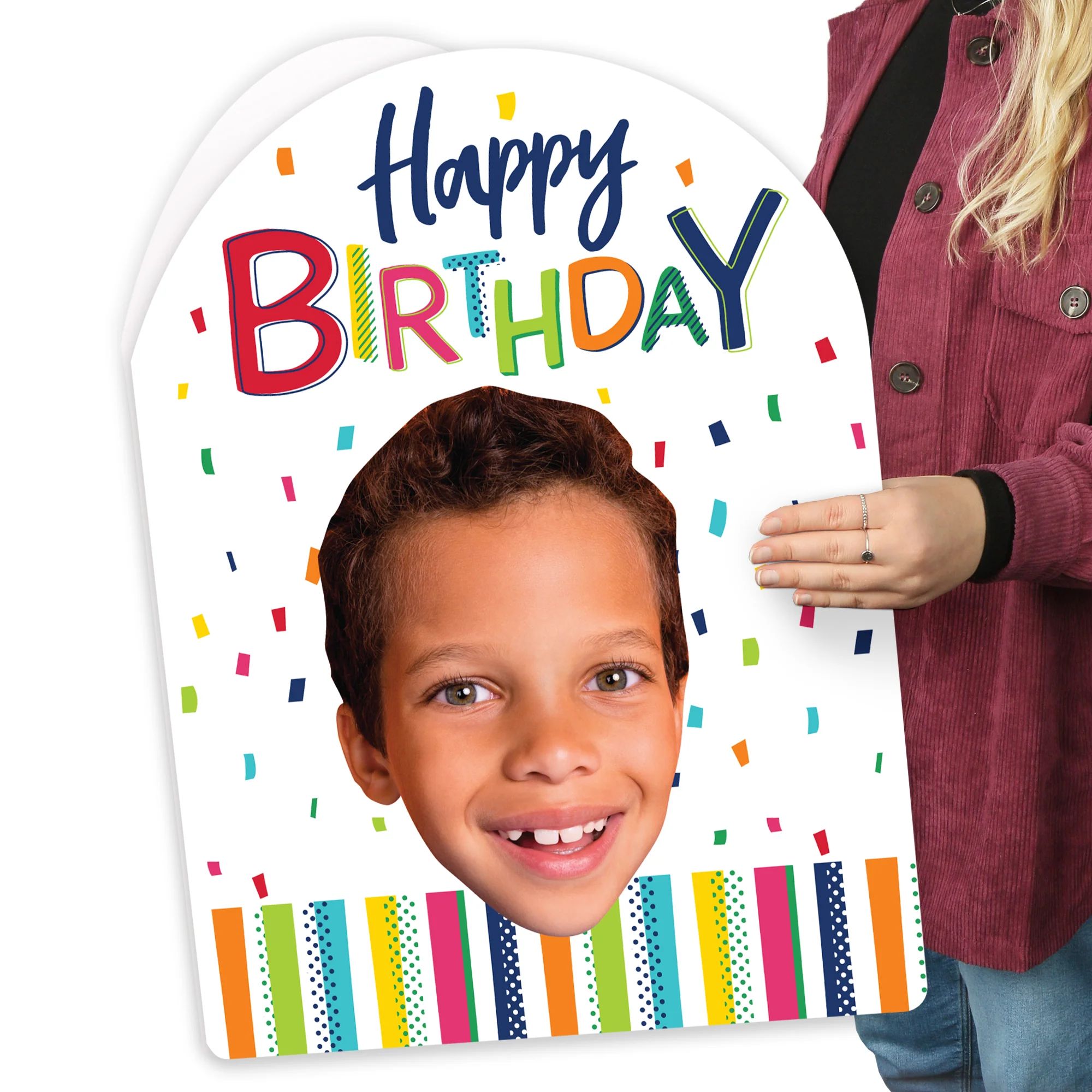 Custom Photo Cheerful Happy Birthday - Happy Birthday Fun Face Jumborific Card - 16.5 x 22 inches | Big Dot of Happiness