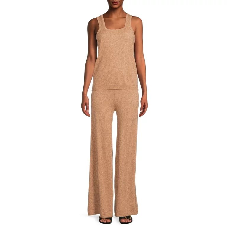 Time and Tru Women's Sweater Tank Top and Wide Leg Pants, 2-Piece Set | Walmart (US)