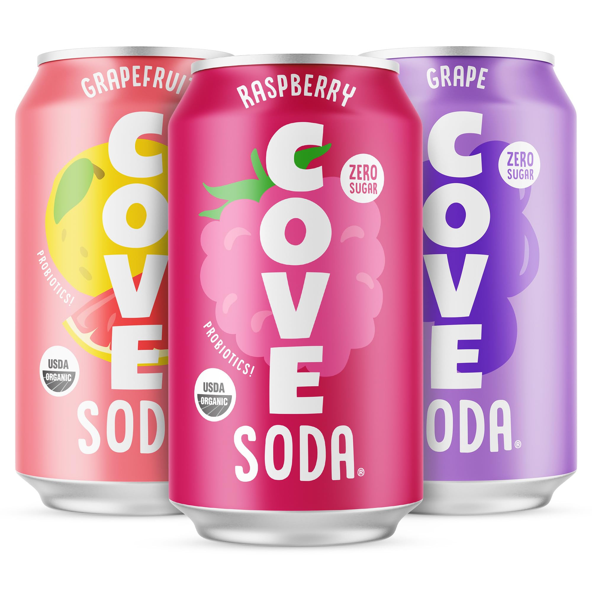 Cove Probiotic Soda Fruity Variety, 12-Pack (Raspberry, Grapefruit & Grape) - 0g Sugar – 1 Bill... | Amazon (US)