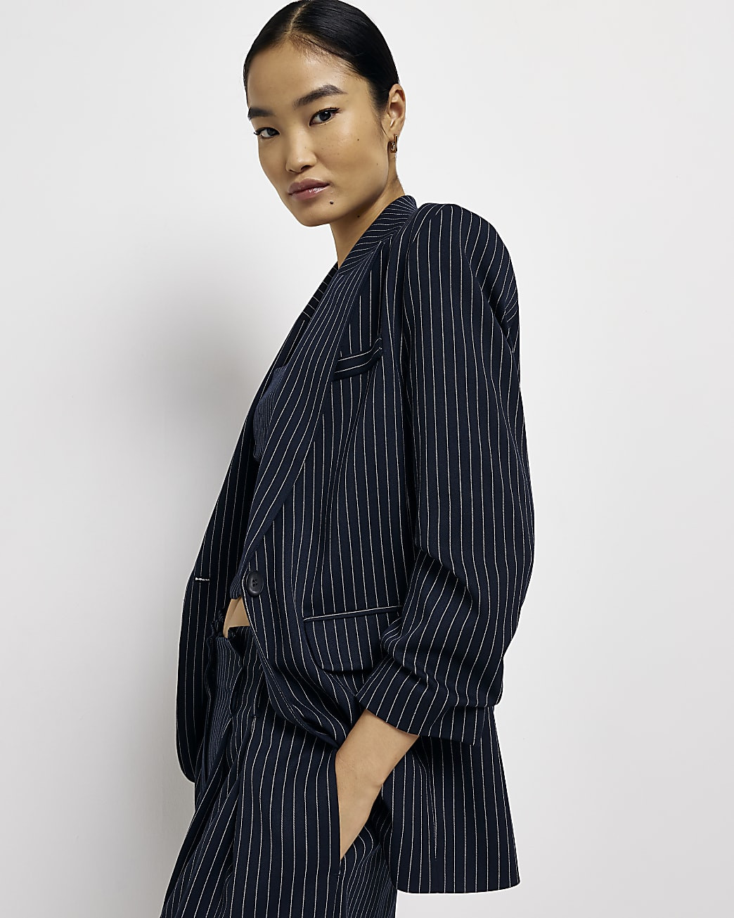 Navy striped blazer | River Island (UK & IE)