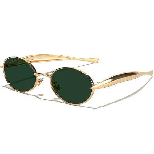 GFUIARA Retro Oval Sunglasses for Women Men - Classic 90s Vintage Trendy Shades with UV400 Protection, Gold Metal Frame | Amazon (US)