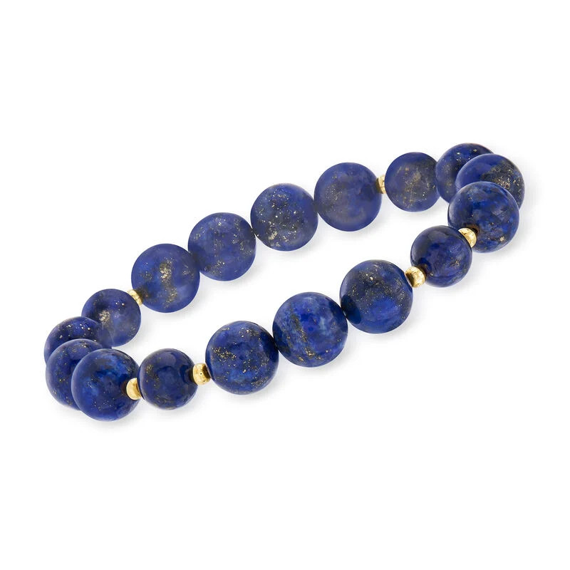 8-10mm Lapis Bead Stretch Bracelet with 14kt Yellow Gold | Ross-Simons