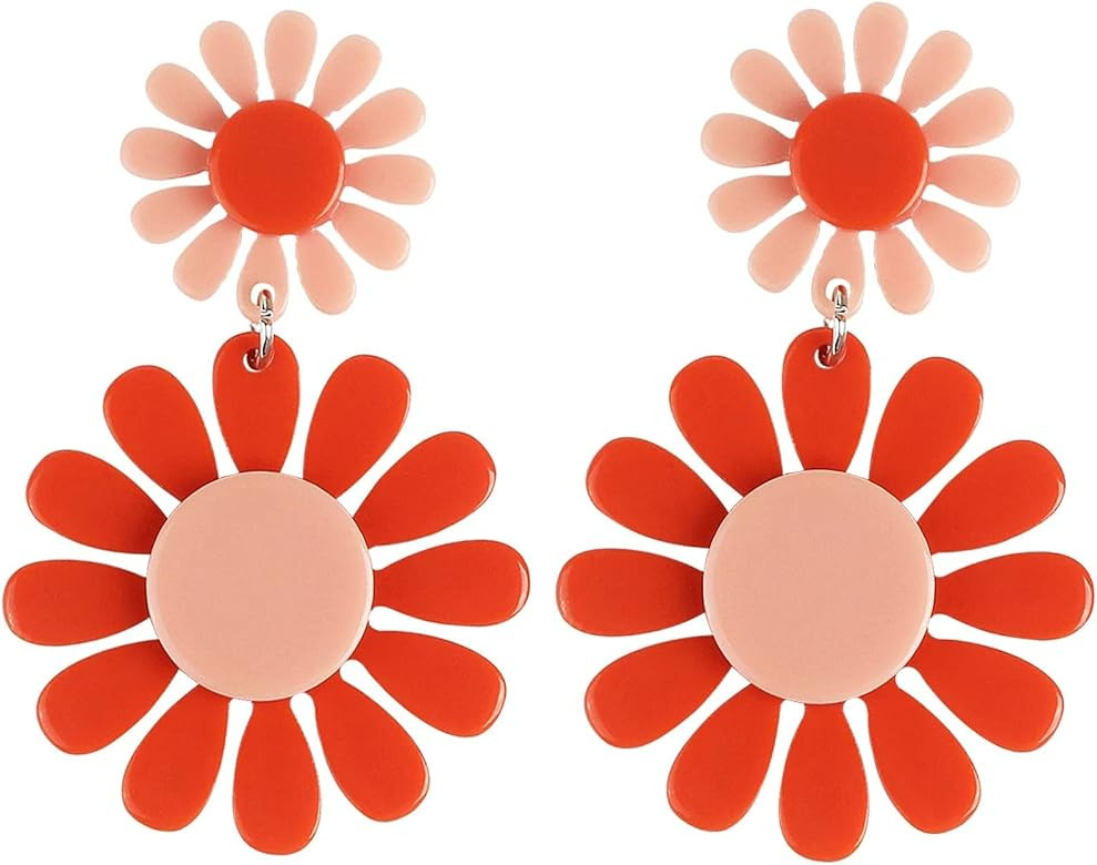 Daisy Earrings for Women 70s 80s Earrings For Women, 90s Daisy Mismatch Color Change Heart Star W... | Amazon (US)