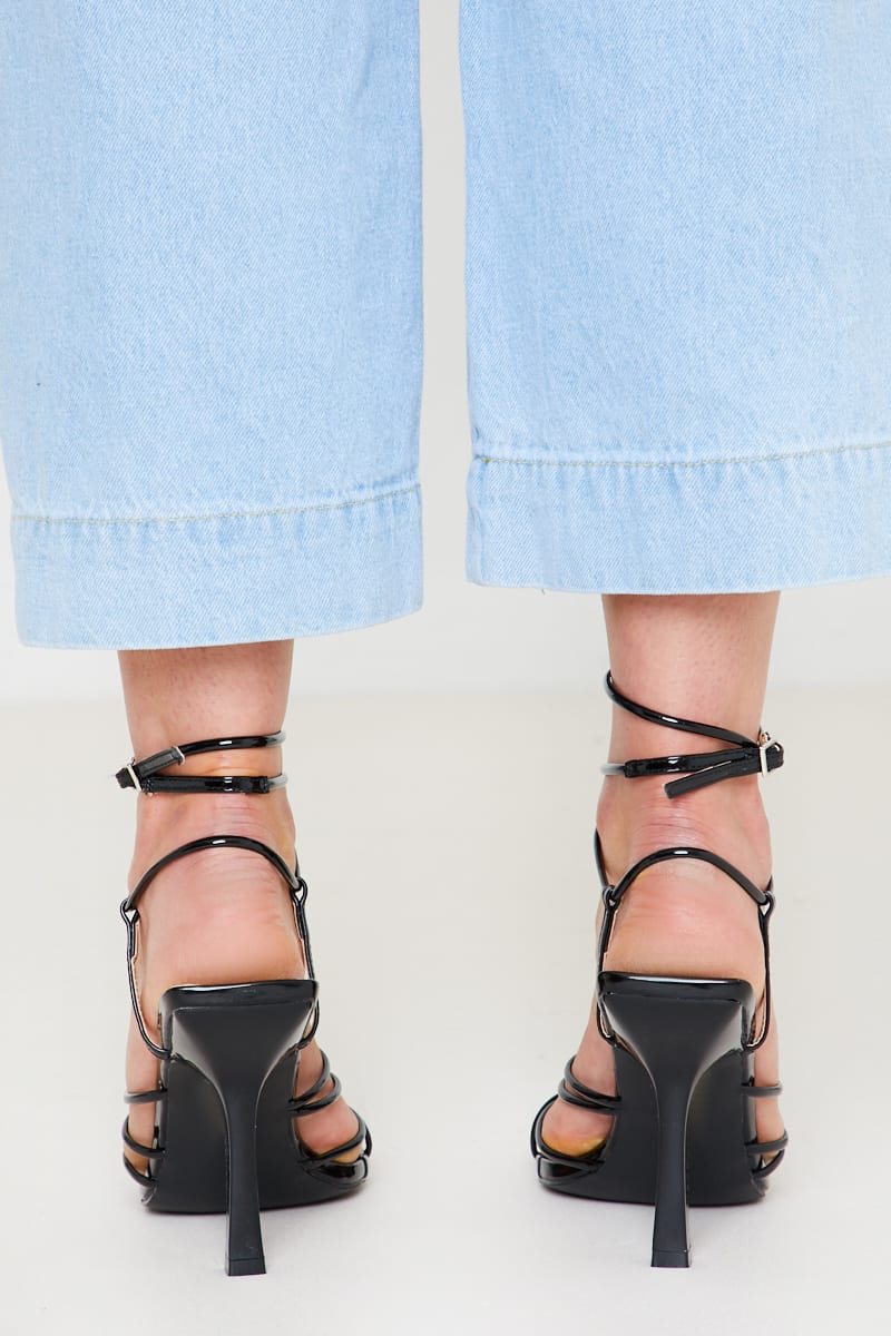 BLACK SQUARE TIE UP HEELS | In The Style (UK)