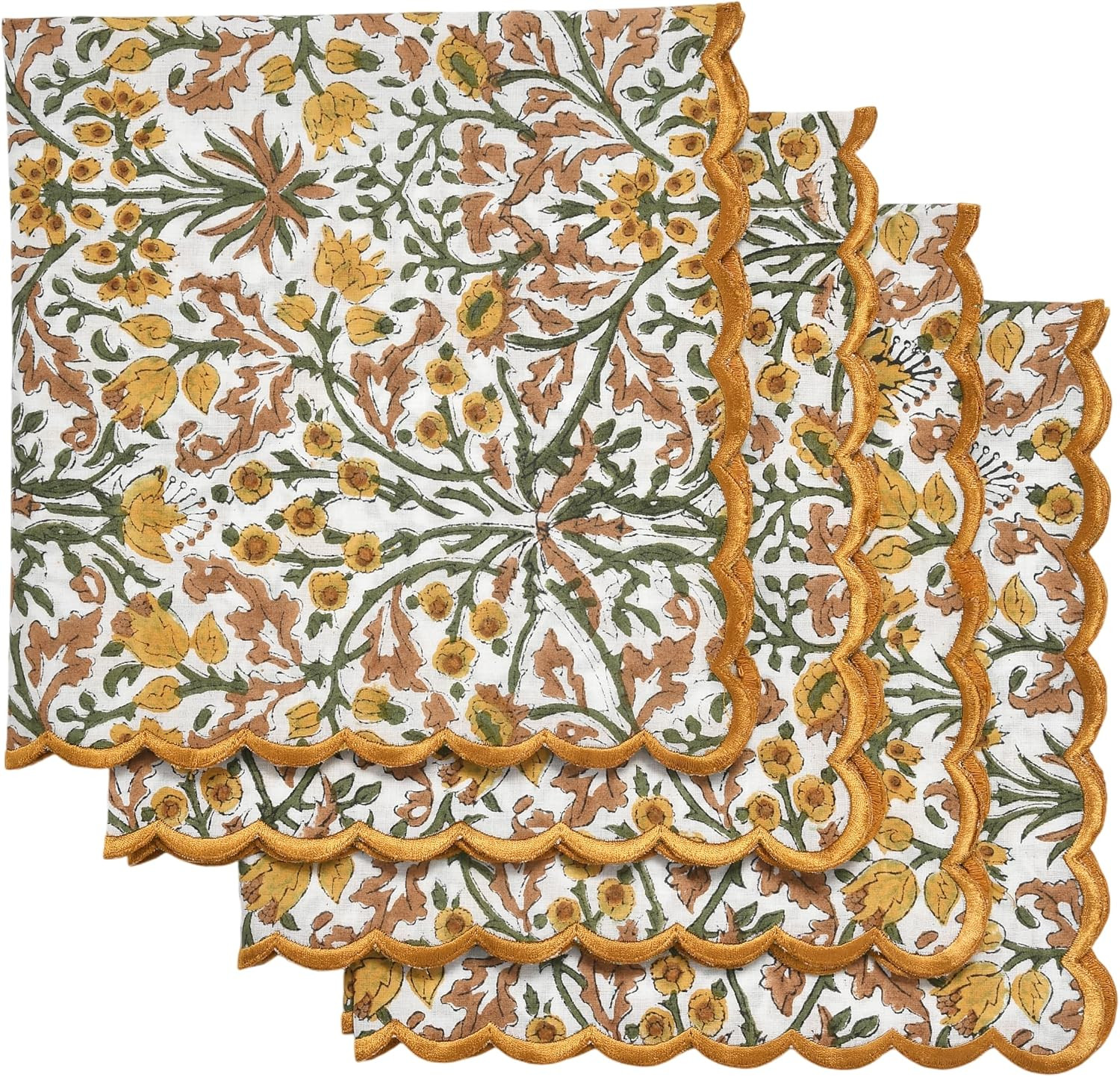 Hand Block Print Cloth Napkins, Goldenrod Yellow, 18x18 in, Set of 4 | Amazon (US)