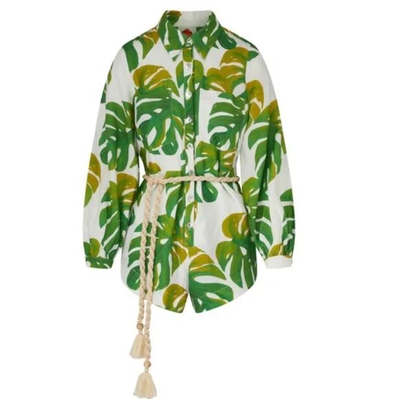 Farm Rio White Monstera Long Sleeve Romper | Poshmark