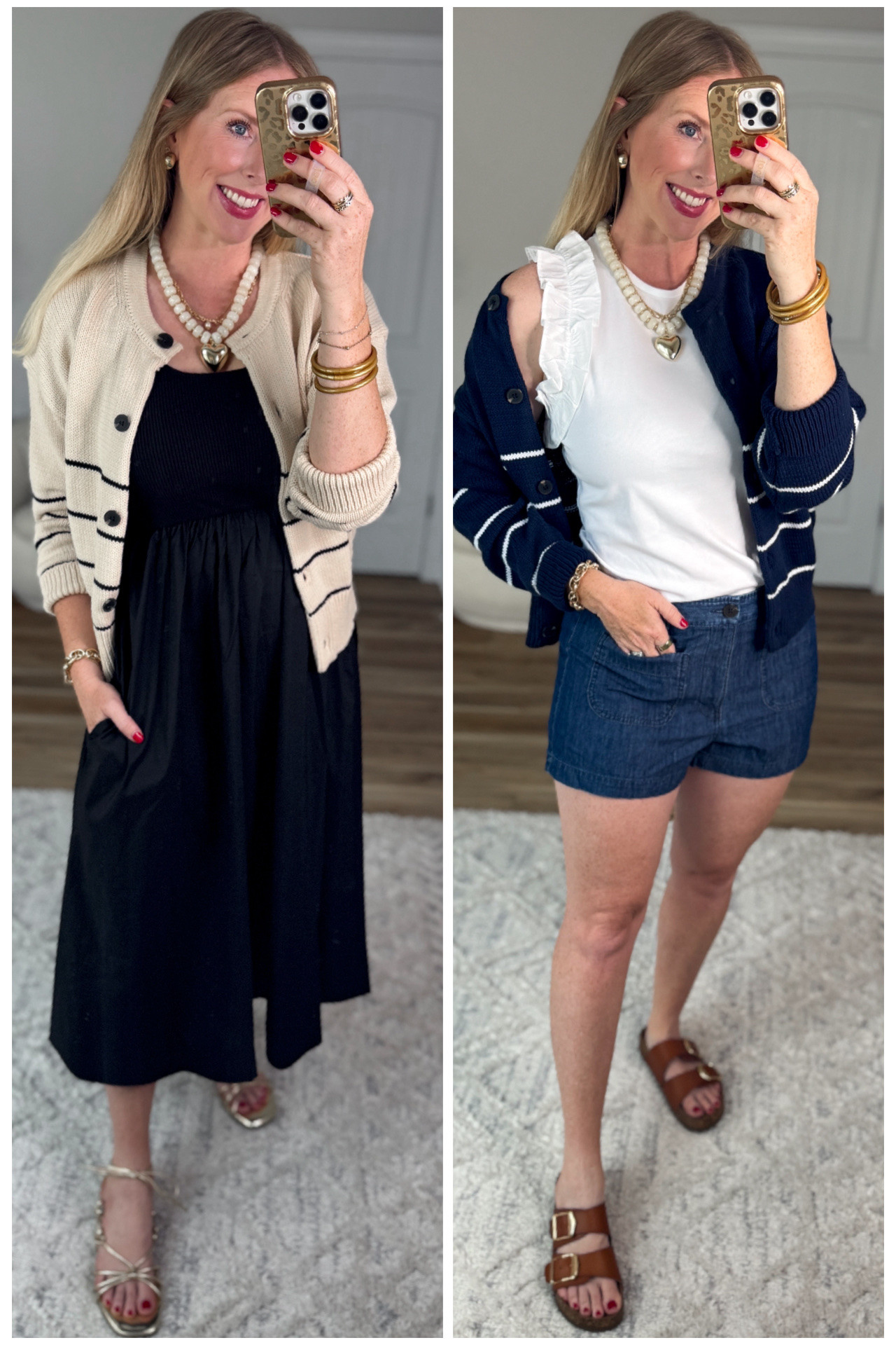 Two versions of the striped cardigan from Walmart! ￼

#LTKootd #LTKmomlife