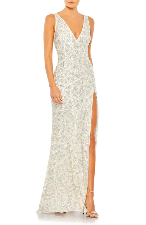 Mac Duggal Bead & Sequin Column Dress in Ivory at Nordstrom, Size 12 | Nordstrom