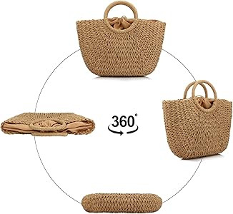 Women Summer Beach Bag, Straw Handbag Top Handle Big Capacity Travel Tote Purse Hand Woven Straw ... | Amazon (US)