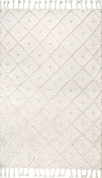 Ivory Diamond Textured Trellis Tassel Area Rug | Rugs USA