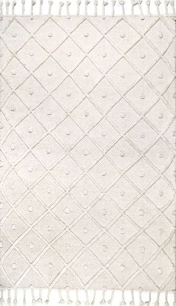Ivory Diamond Textured Trellis Tassel 8' x 11' Area Rug | Rugs USA