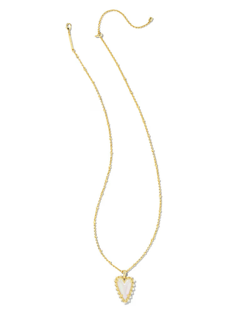 Beaded Ansley Heart Gold Pendant Necklace in Iridescent Frosted Glass | Kendra Scott