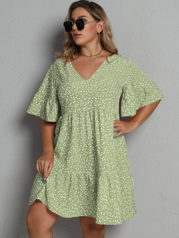 Plus Allover Heart Print Smock Dress | SHEIN