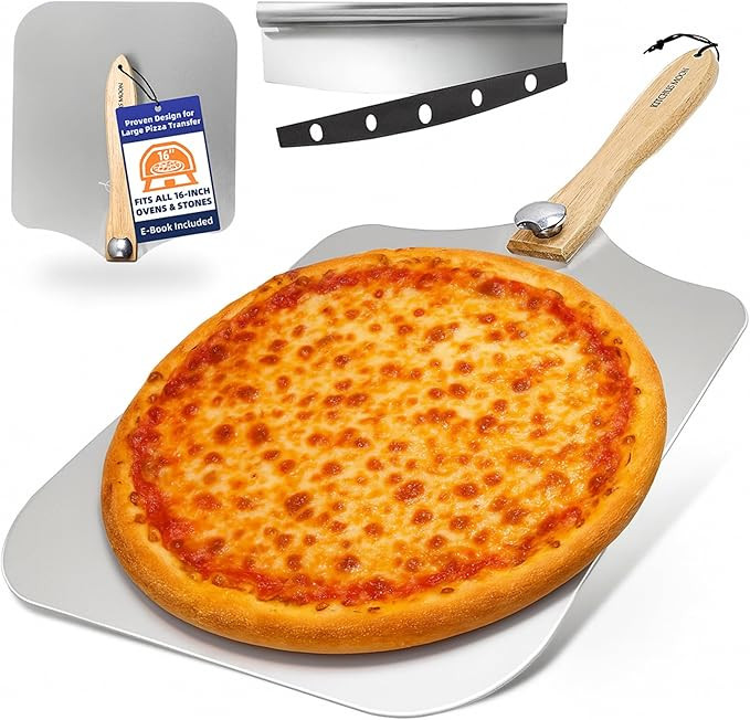 Large Pizza Peel 16 inch - Extra Large Metal Pizza Peel with 14 inch Stainless Steel Pizza Cutter... | Amazon (US)