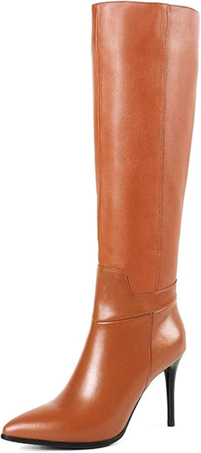 COLETER Women's Knee High Boots Pointy Toe Tall Boots Side-Zip High Heels Dress Boots | Amazon (US)