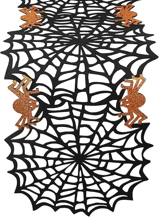 Feuille Halloween Table Runner 12x47 inch Felt Glitter Spider Web Table Runner Black Orange Table... | Amazon (US)