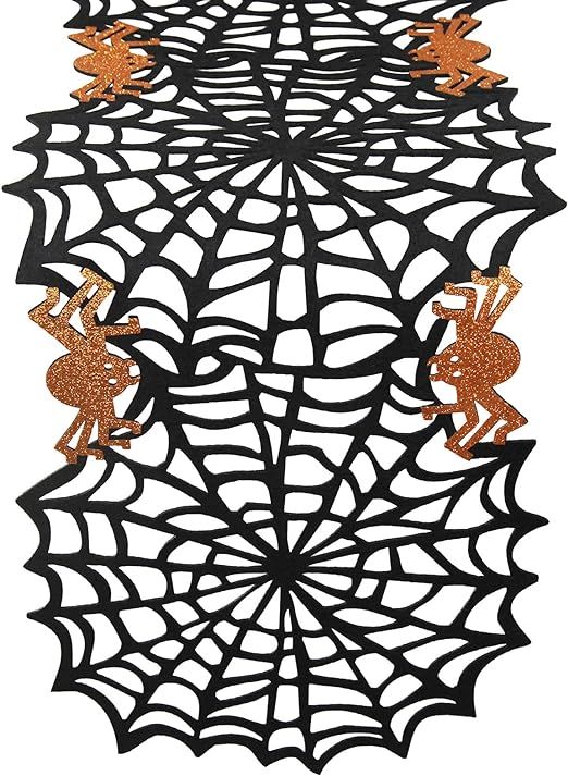 Feuille Halloween Table Runner 12x47 inch Felt Glitter Spider Web Table Runner Black Orange Table... | Amazon (US)