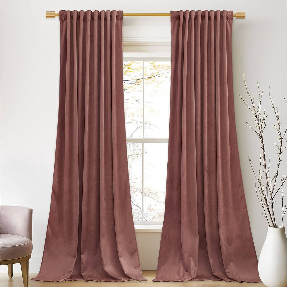 StangH Mauve Velvet Curtains - Wild Rose Thermal Insulated Room Darkening Curtains 84 inches Long... | Amazon (US)