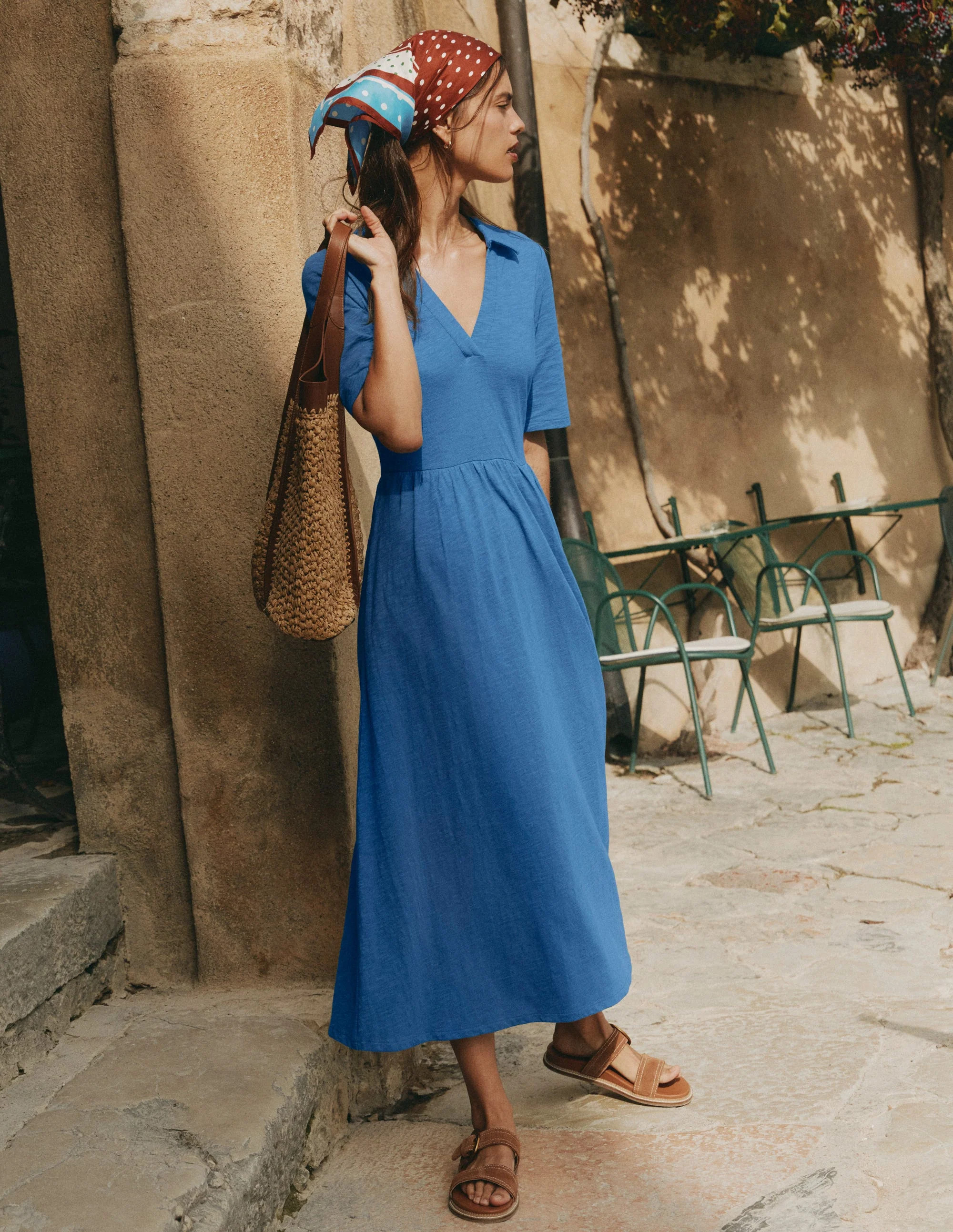 Aria Collared Jersey Dress-Tourmaline Blue | Boden (US)