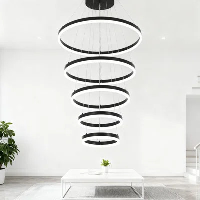 Modern 5-Ring LED Chandelier With Remote Control, Dimmable Pendant Lighting With Adjustable Color Temperature (3000K-6500K) For High Ceilings, Dining | Wayfair North America