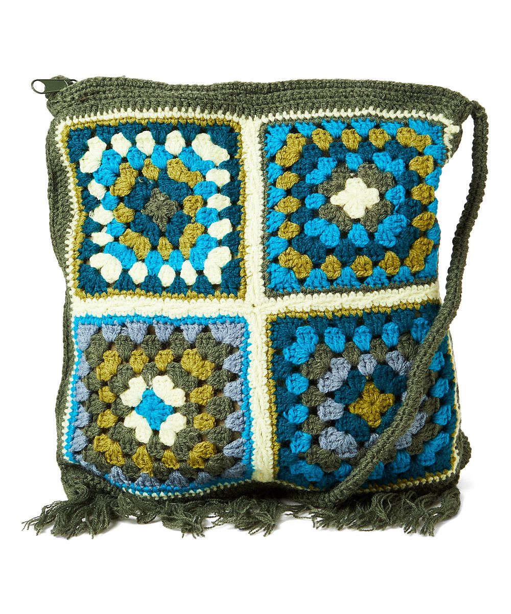 DNMC Women's Handbags Olive - Olive Floral Square Crochet Crossbody Bag | Zulily