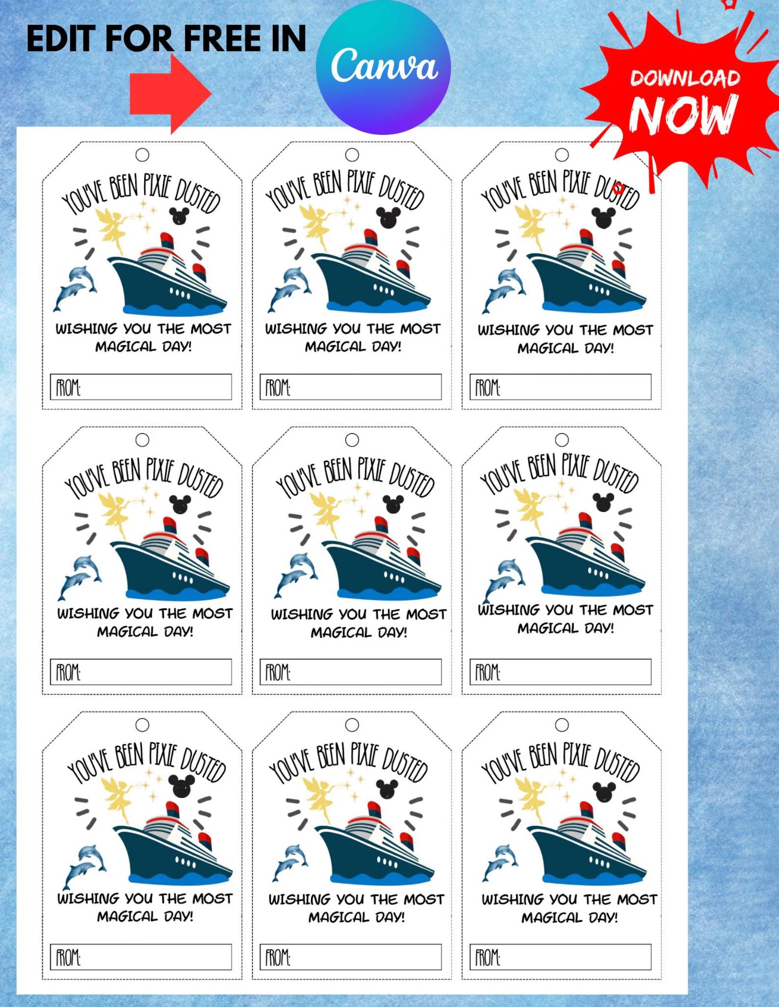 Disney Cruise Editable Pixie Dust Gift Tags Printable Cabin Surprise Favor Labels for Disney Vaca... | Etsy (Global)