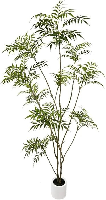 7ft Artificial Mahonia Fortunei Tree with White Plastic Planter | Amazon (US)