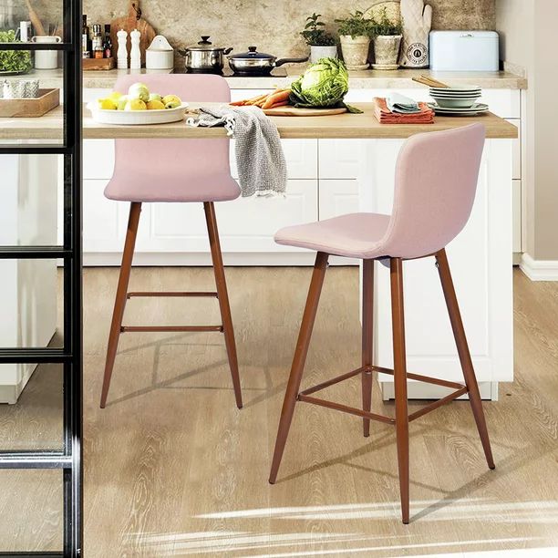 FurnitureR 26'' Full Back Counter Stool (Set of 2) Fabric, Pink | Walmart (US)