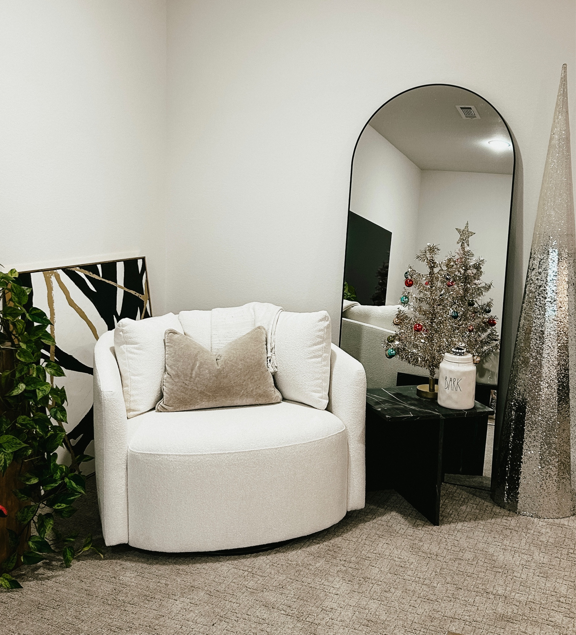 Literally this corner is giving me all the vibes. Can’t wait to see the end result of this room whenever we actually finish it!! 

Chair and mirror are also from
Walmart and a HUGE steal! 

#home #accentchair #walmart

#LTKhome