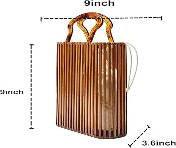 Womens Fashion Bamboo Bag with Acrylic Handle Bucket Bag Summer Beach Clutch Purse Handbags | Amazon (US)