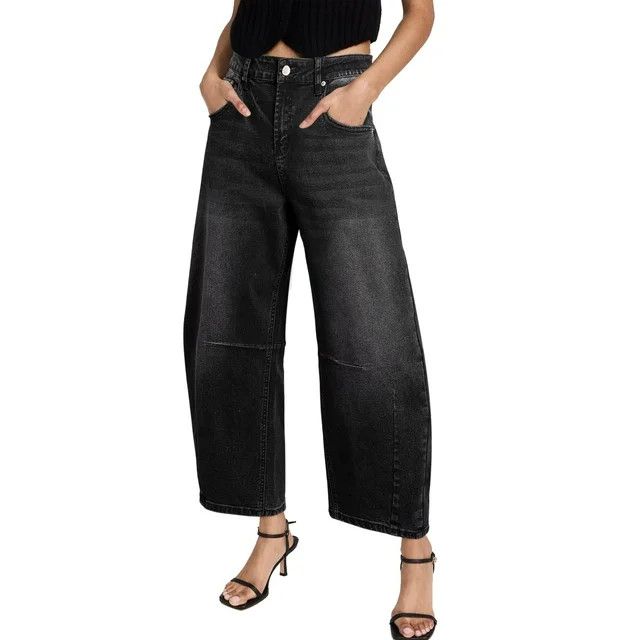 Dokotoo Women's Barrel Jeans Wide Leg Vintage Mid Rise Y2k Baggy Boyfriend Ankle Denim Pants Blac... | Walmart (US)